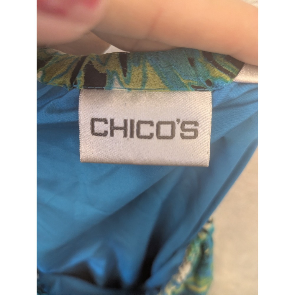 Chico's Maxi Skirt Vintage Women's Size 2 Blue Silk Abstract Ruffle Tiered Boho - Picture 8 of 11